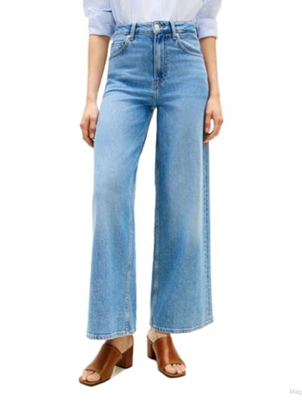 High Rise Wide Leg Stretch Jeans Cotton Lyocell Spandex Women's Denim